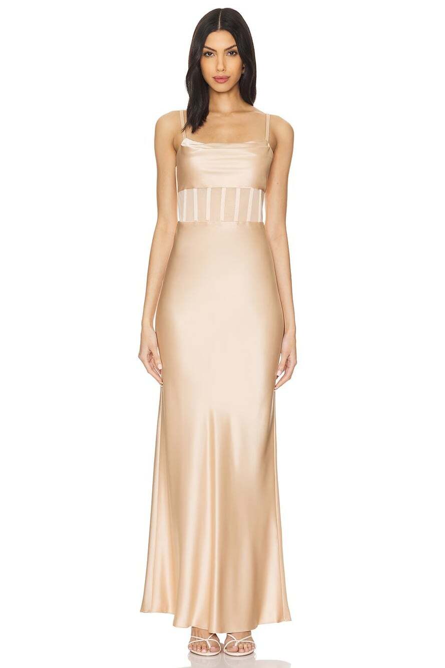 Alice + Olivia Valentina Almond Draped Corset Maxi Dress 4